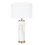 GRADE A1 - Marble Effect Ceramic Tall Table Lamp with Gold Finish & White Shade