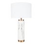 White Marble Ceramic Tall Table Lamp with Gold Finish & White Shade