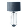 Ribbed Glass Table Lamp with Grey Velvet Shade - Tall