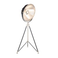 Black Metal Tripod Floor Lamp with Silver Inlay