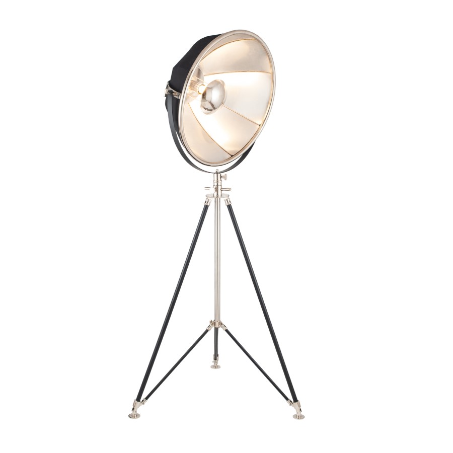 Black Metal Tripod Floor Lamp with Silver Inlay