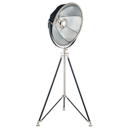 Black Metal Tripod Floor Lamp with Silver Inlay