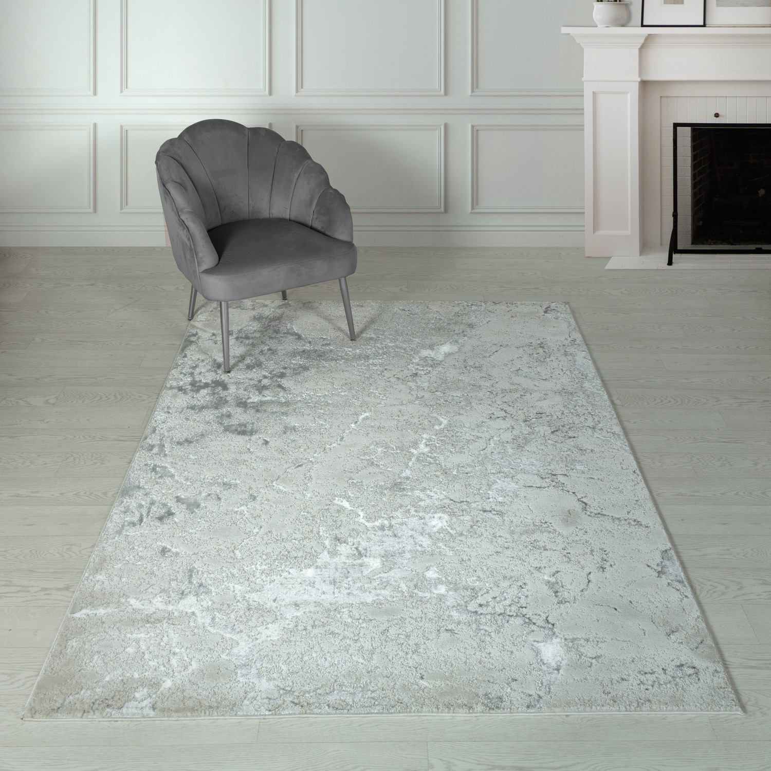 Large Silver Rug Large Silver Rug with Marble Effect - 290 x 200 cm - Aurora - Furniture123