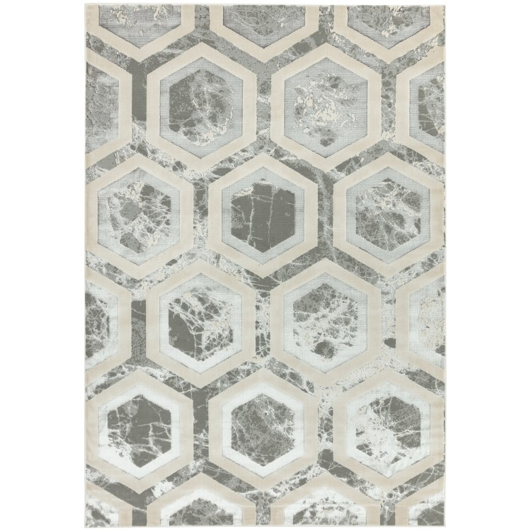 Large Silver Rug with Hexagon Pattern - 200x290cm - Aurora