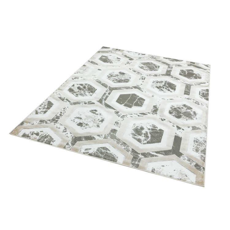 Large Silver Rug with Hexagon Pattern - 200x290cm - Aurora