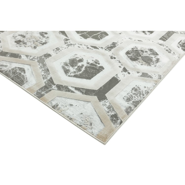 Large Silver Rug with Hexagon Pattern - 200x290cm - Aurora