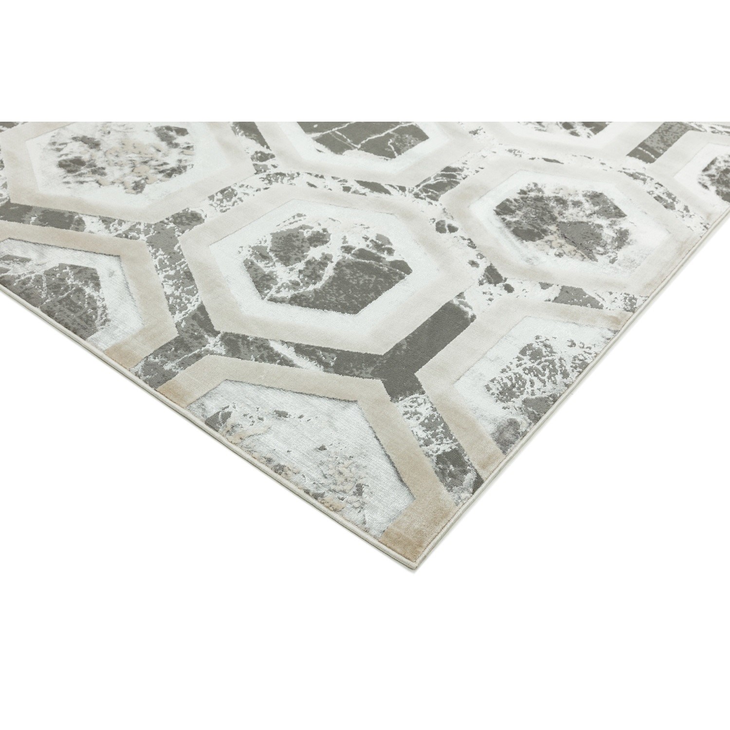 Large Silver Rug Large Silver Rug with Hexagon Pattern - 200x290cm - Aurora - Furniture123