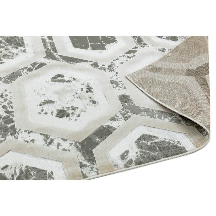 Large Silver Rug with Hexagon Pattern - 200x290cm - Aurora