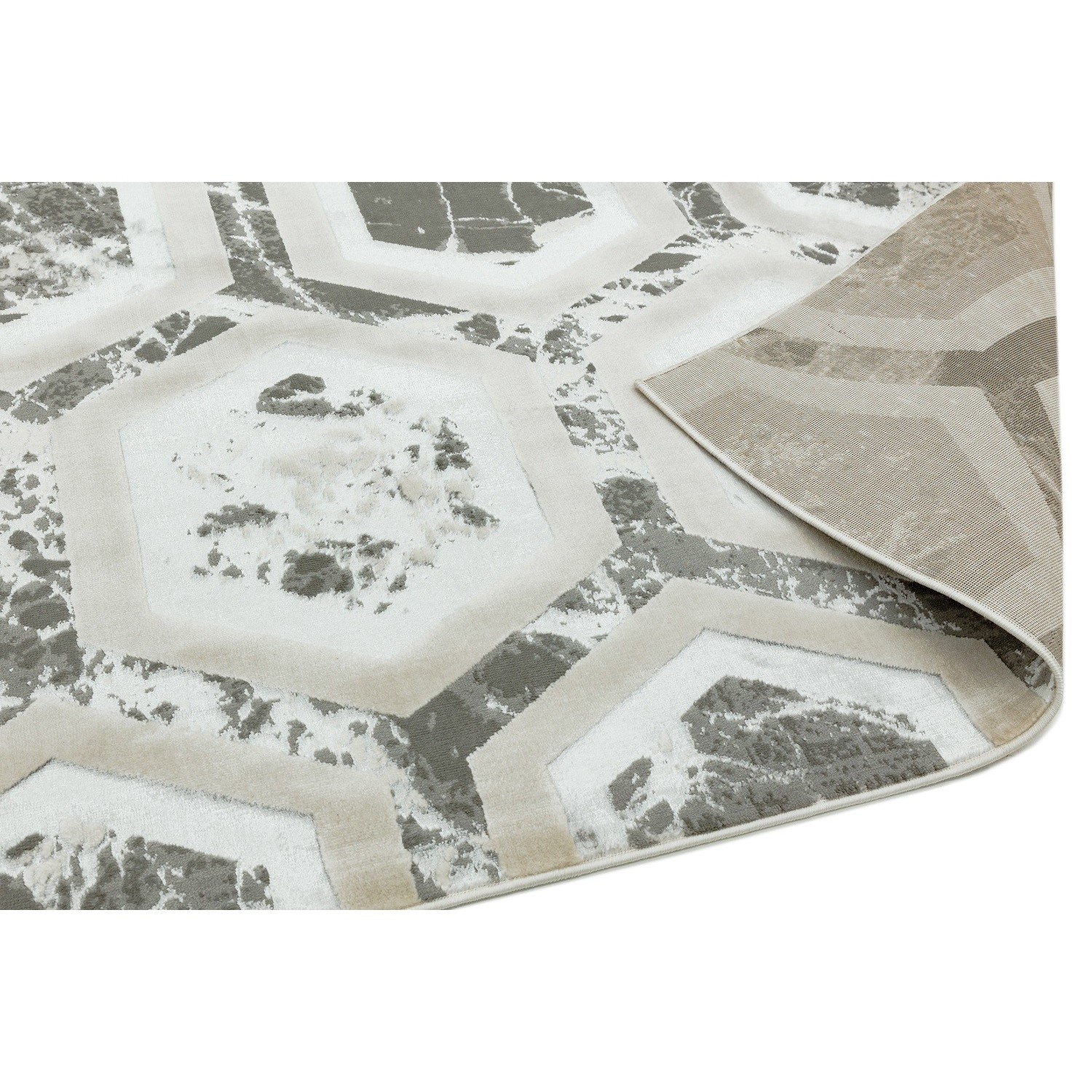 Large Silver Rug Large Silver Rug with Hexagon Pattern - 200x290cm - Aurora - Furniture123