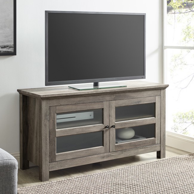 Grey Wood Wash TV Unit with Cupboards - TVs up to 48" - Foster