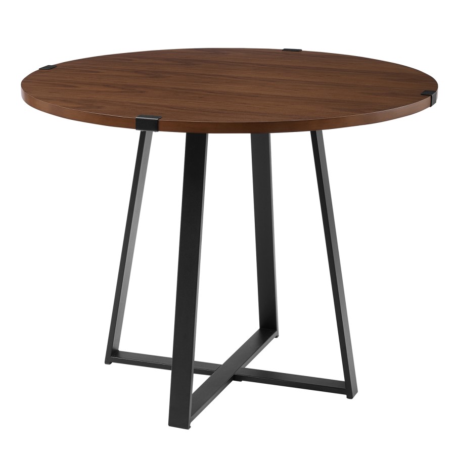 GRADE A2 - Round Dark Wood Dining Table with Black Metal Legs - Seats 4 - Foster
