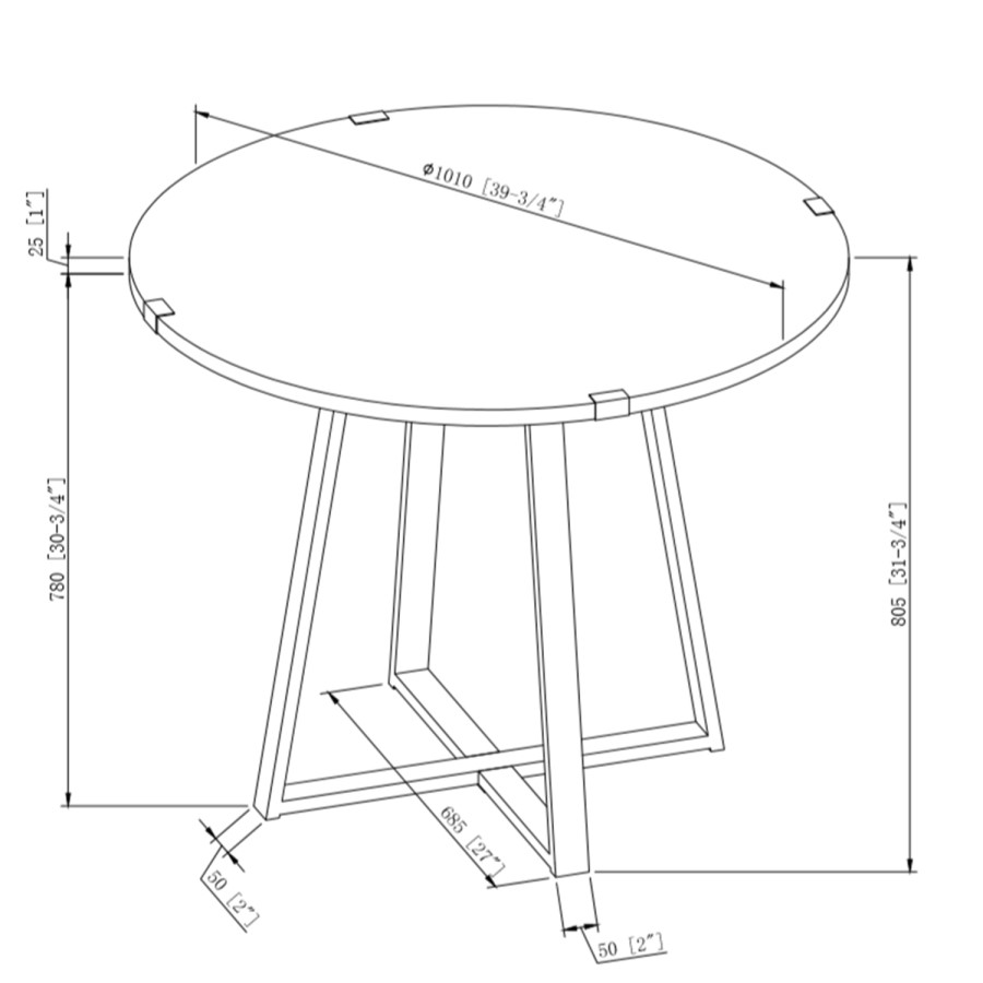 GRADE A2 - Round Dark Wood Dining Table with Black Metal Legs - Seats 4 - Foster