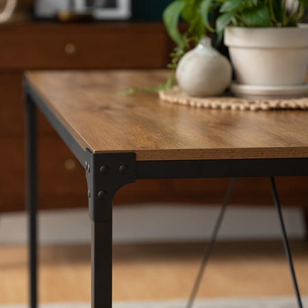 Industrial Dining Table with Wooden Top & Black Metal Legs - Foster