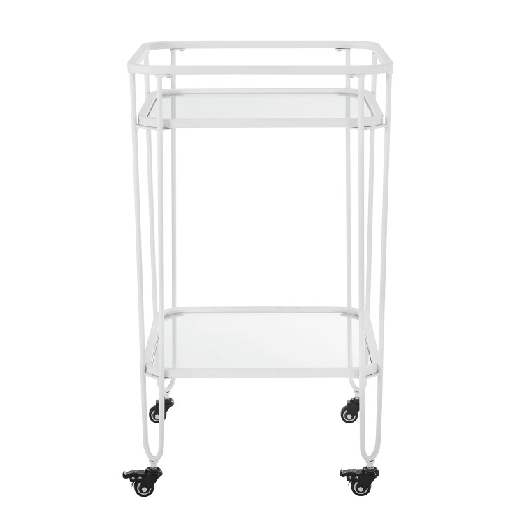 White Metal Drinks Trolley with Glass Shelves - Foster