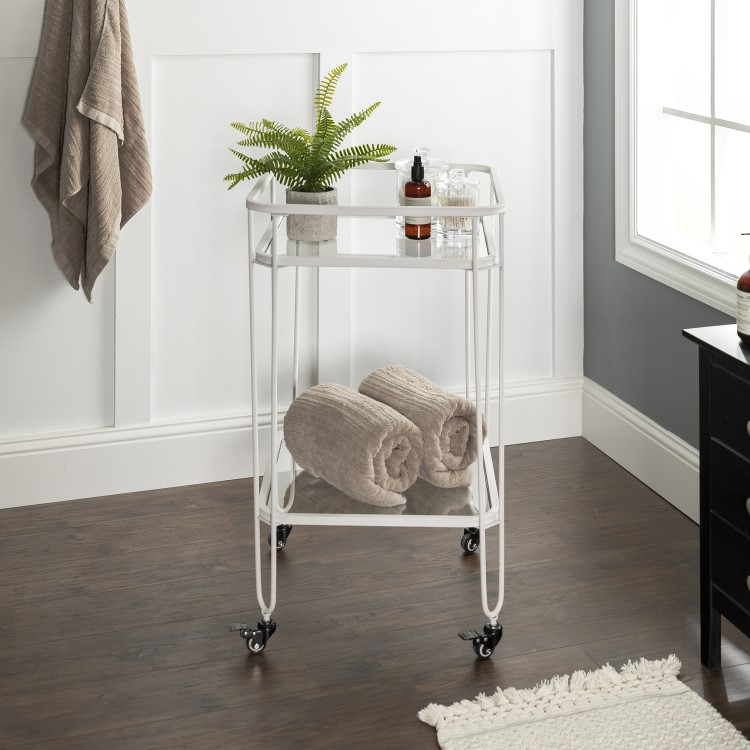 White Metal Drinks Trolley with Glass Shelves - Foster