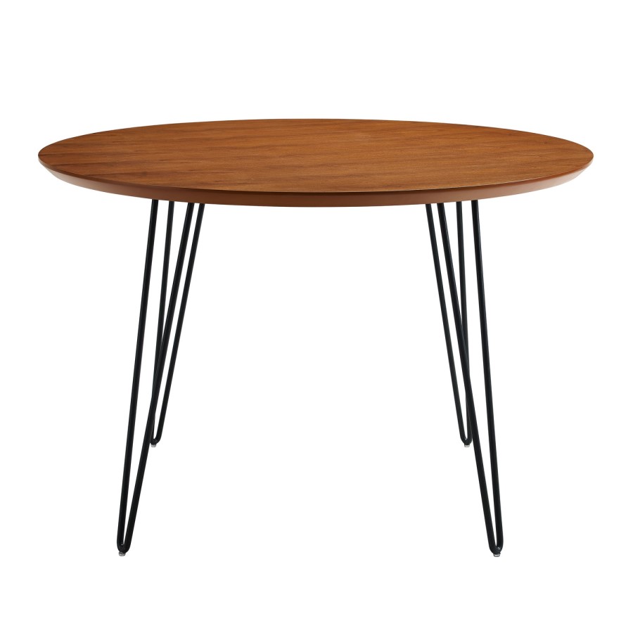 Foster Round Dining Table in Wood & Hairpin Metal Legs