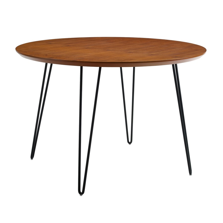 Foster Round Dining Table in Wood & Hairpin Metal Legs
