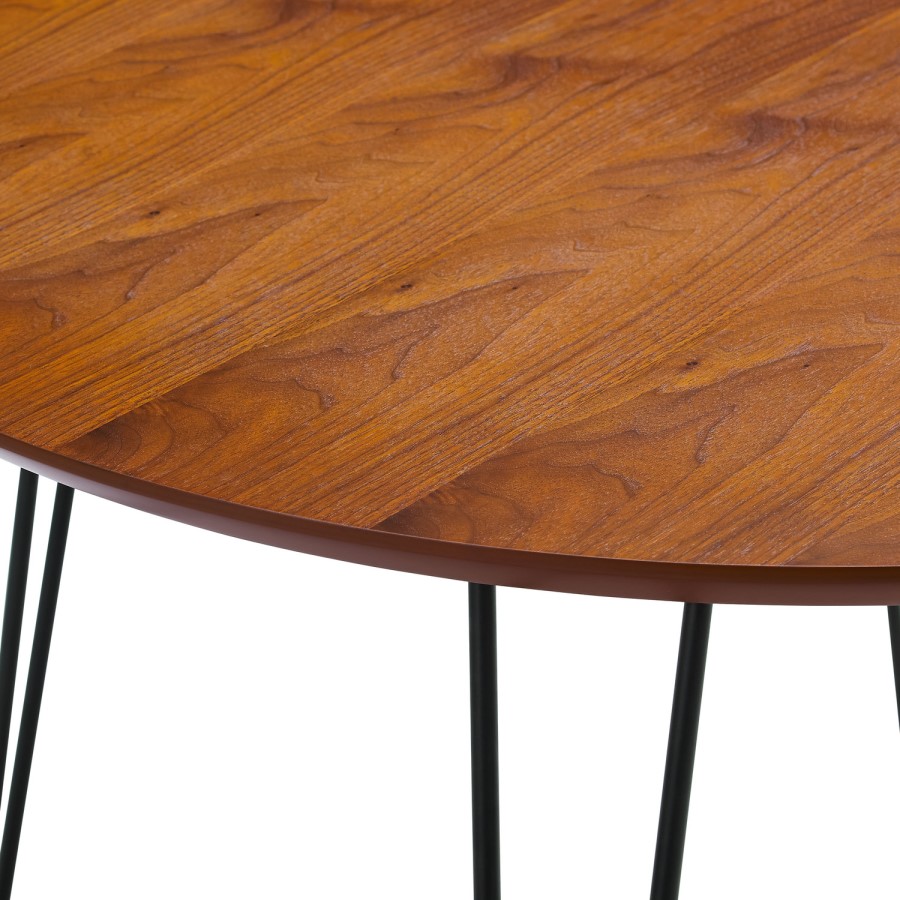 Foster Round Dining Table in Wood & Hairpin Metal Legs