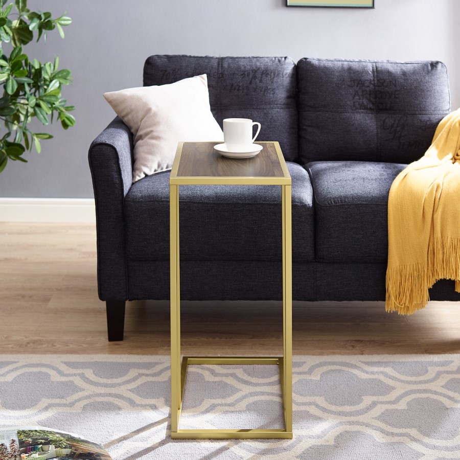 Foster Wooden Side Table with Gold Frame