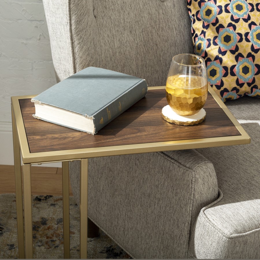 Foster Wooden Side Table with Gold Frame