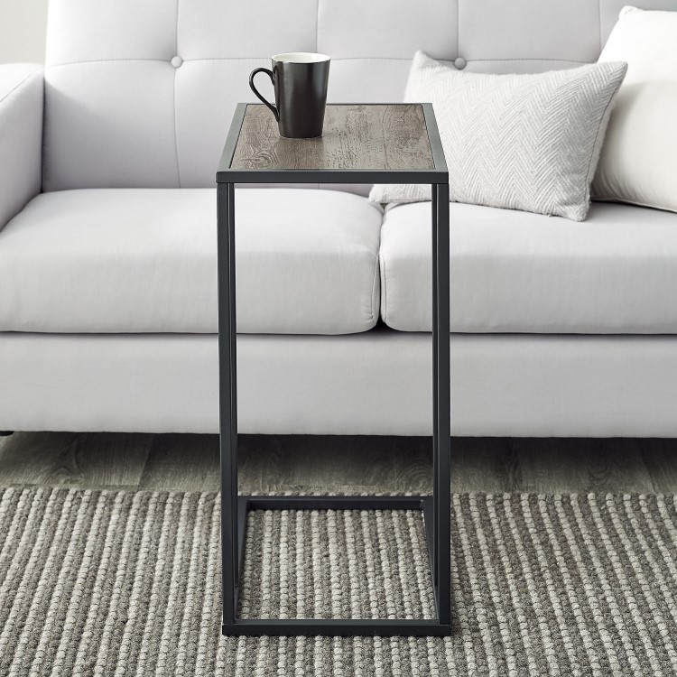 Foster Wooden Side Table with Dark Metal Frame