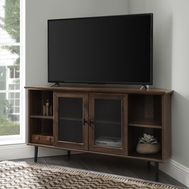 Walnut Effect Corner TV Unit with Storage - TVs up to 52" - Foster