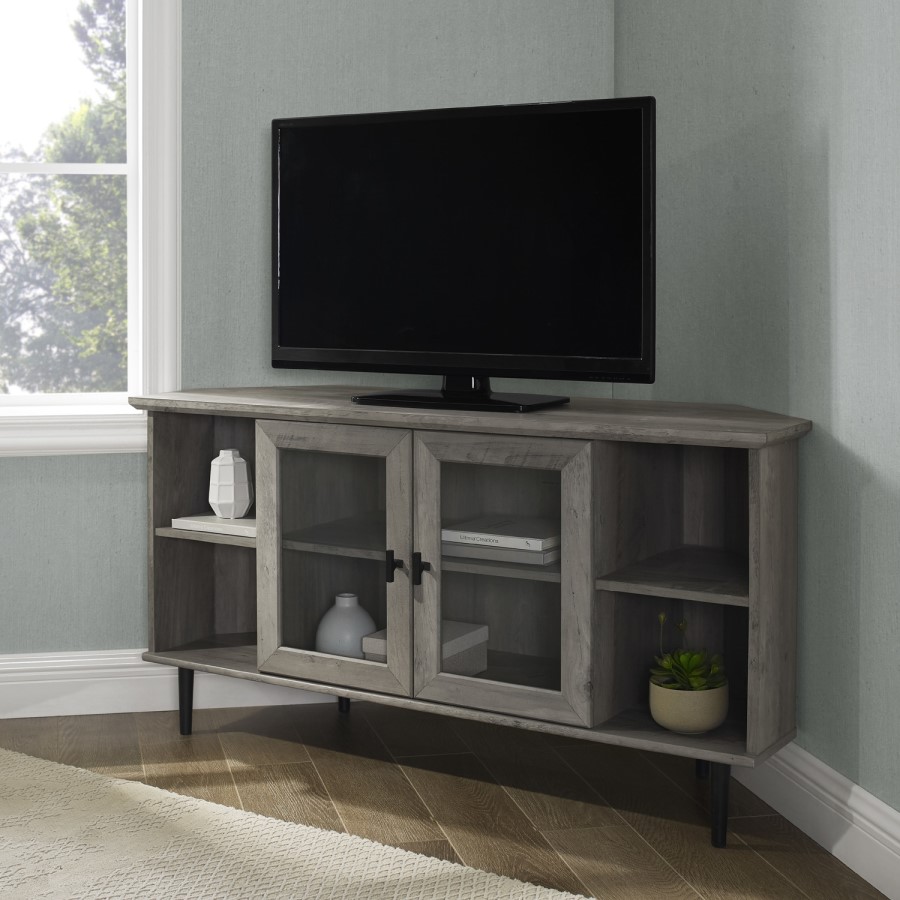 GRADE A1 - Grey Wash Corner TV Unit with Storage - TVs up to 52" - Foster