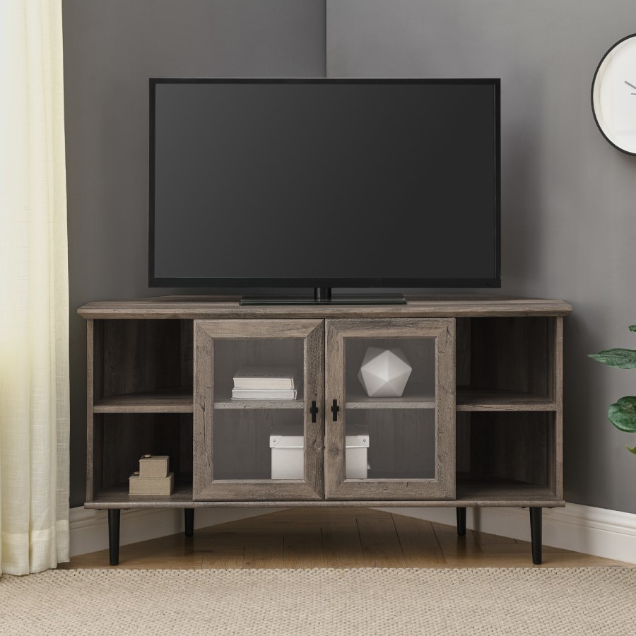 GRADE A1 - Grey Wash Corner TV Unit with Storage - TVs up to 52" - Foster