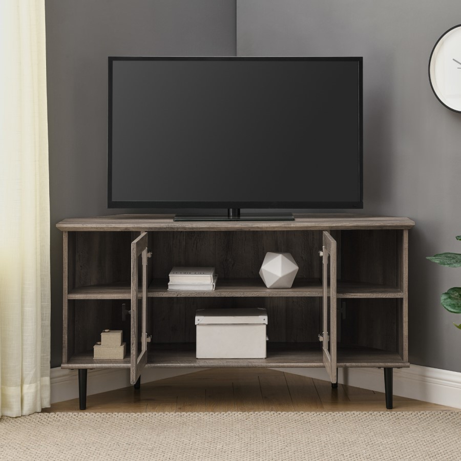 GRADE A1 - Grey Wash Corner TV Unit with Storage - TVs up to 52" - Foster