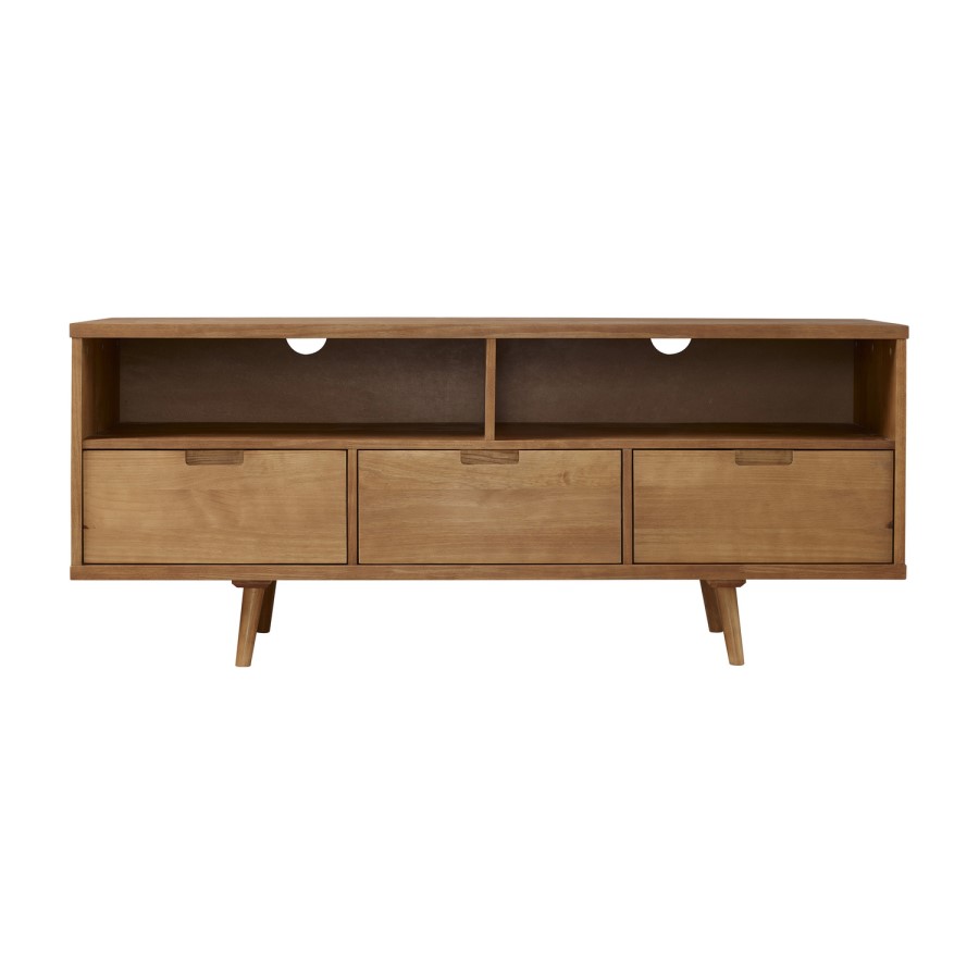 Solid Pine TV Unit with Open Shelves & Storage - TVs up to 64" - Foster