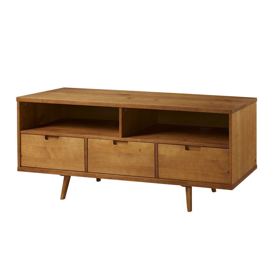 Solid Pine TV Unit with Open Shelves & Storage - TVs up to 64" - Foster
