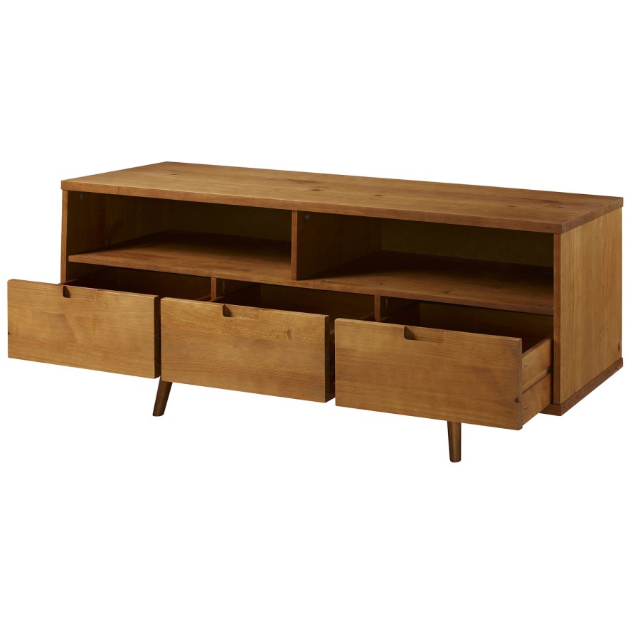 Solid Pine TV Unit with Open Shelves & Storage - TVs up to 64" - Foster