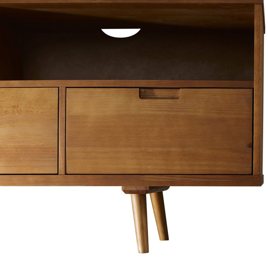 Solid Pine TV Unit with Open Shelves & Storage - TVs up to 64" - Foster