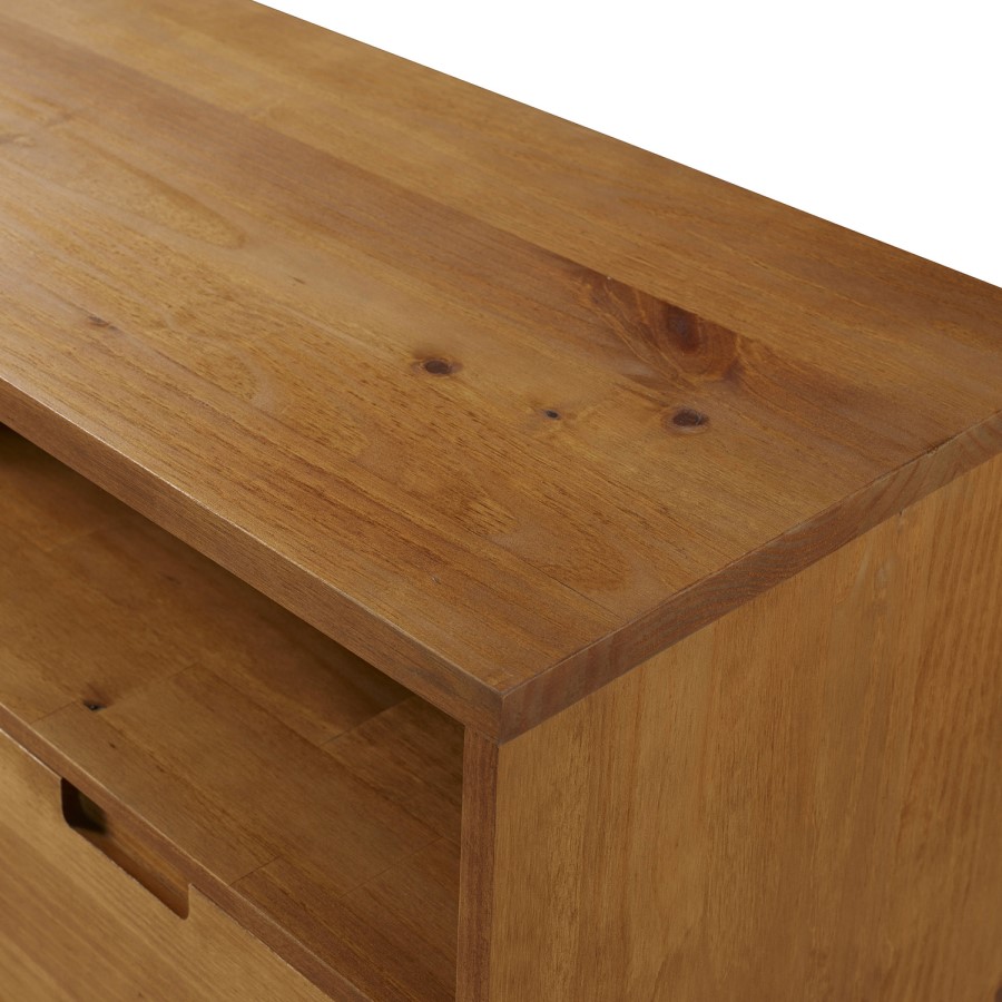 Solid Pine TV Unit with Open Shelves & Storage - TVs up to 64" - Foster