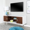 Dark Wood &amp; White TV Unit with Sliding Doors - TVs up to 60&quot; - Foster