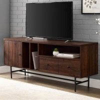 Dark Wood TV Unit with Black Metal - TVs up to 66" - Foster