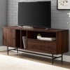 Dark Wood TV Unit with Black Metal - TVs up to 66&quot; - Foster