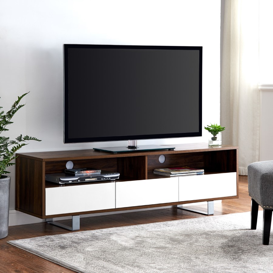GRADE A1 - Dark Wood TV Unit with White Drawers - TVs up to 66" - Foster