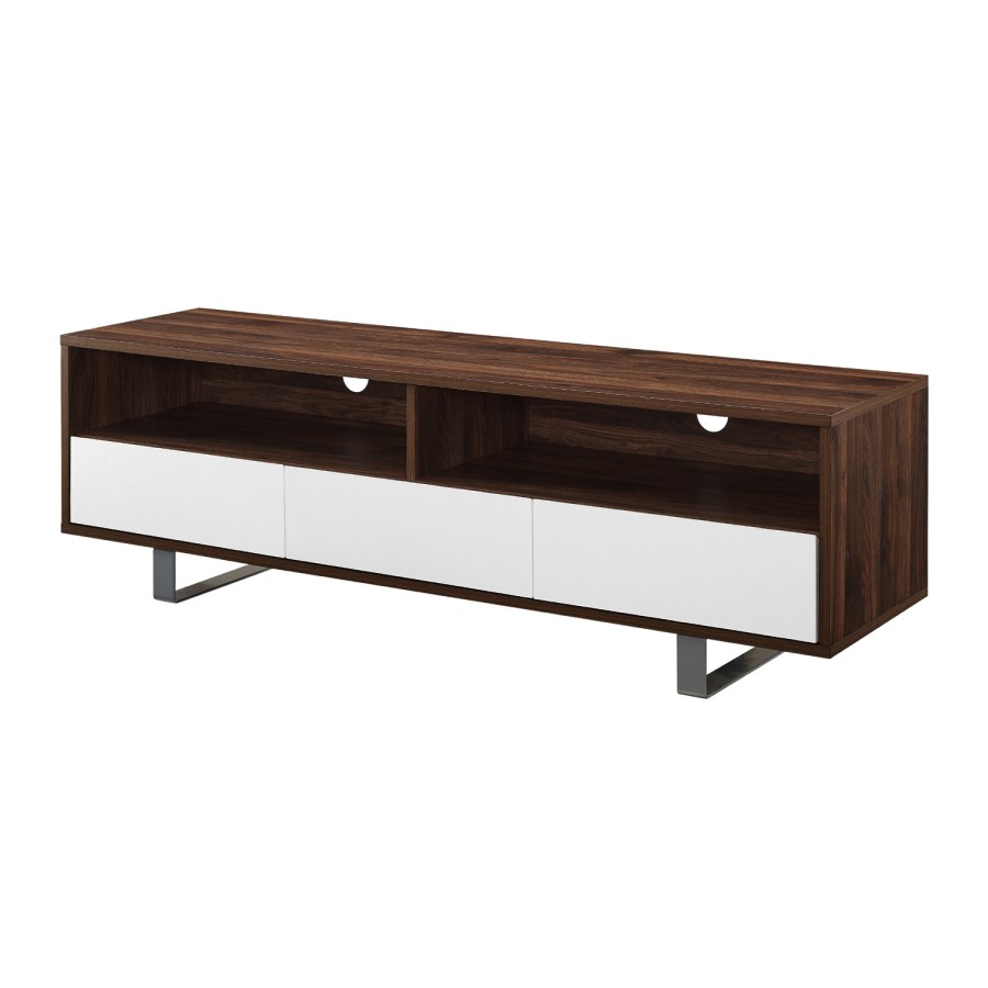 GRADE A1 - Dark Wood TV Unit with White Drawers - TVs up to 66" - Foster