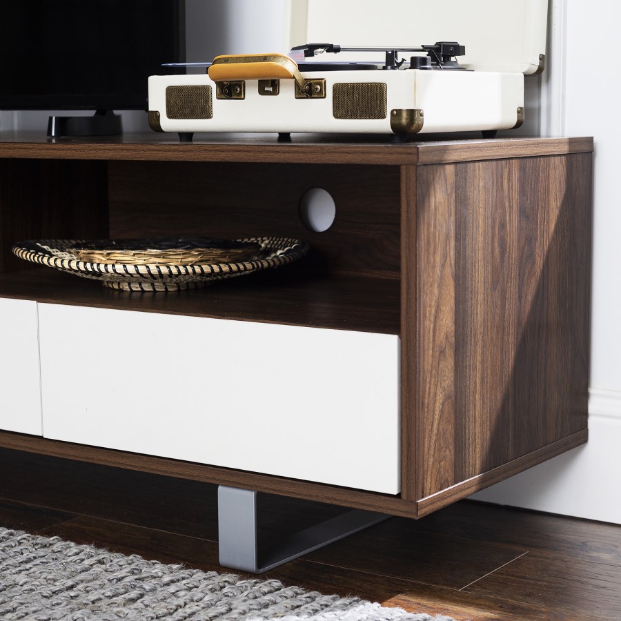 GRADE A1 - Dark Wood TV Unit with White Drawers - TVs up to 66" - Foster