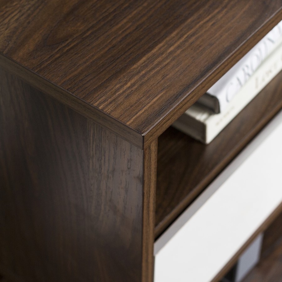 GRADE A1 - Dark Wood TV Unit with White Drawers - TVs up to 66" - Foster