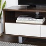 Dark Wood TV Unit with White Drawers - TVs up to 66" - Foster