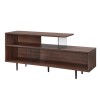 Walnut Effect Open TV Stand with Glass Panels - TVs up to 66&quot; - Foster