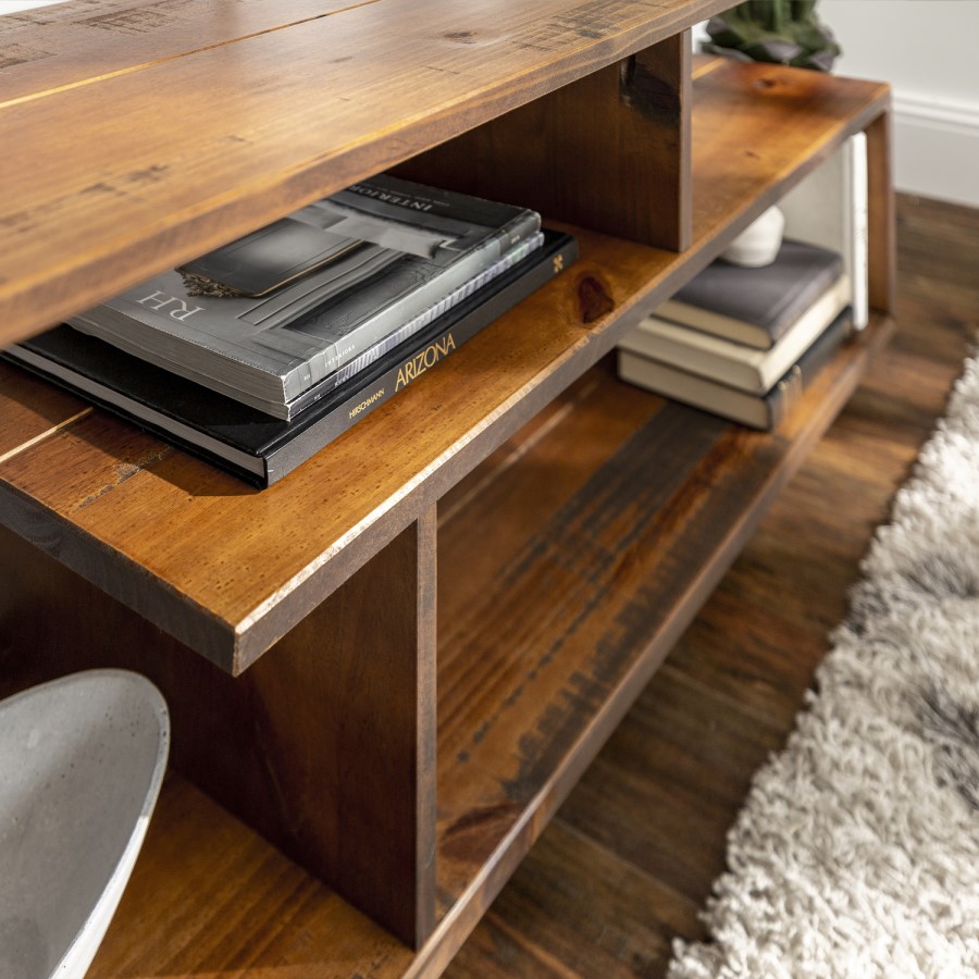 Foster TV Unit in Wood & Open Shelves