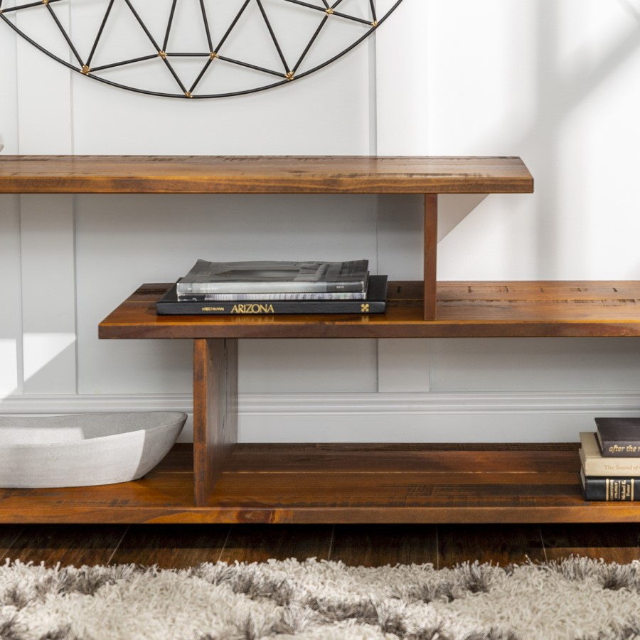 Foster TV Unit in Wood & Open Shelves