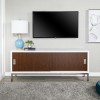 White TV Unit with Dark Wood Effect Sliding Doors - TVs up to 60&quot; - Foster