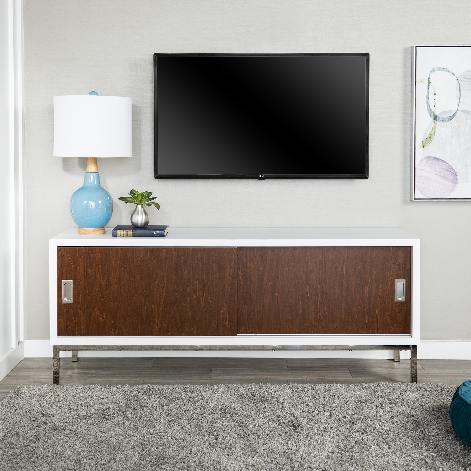 White tv stand sliding shop doors