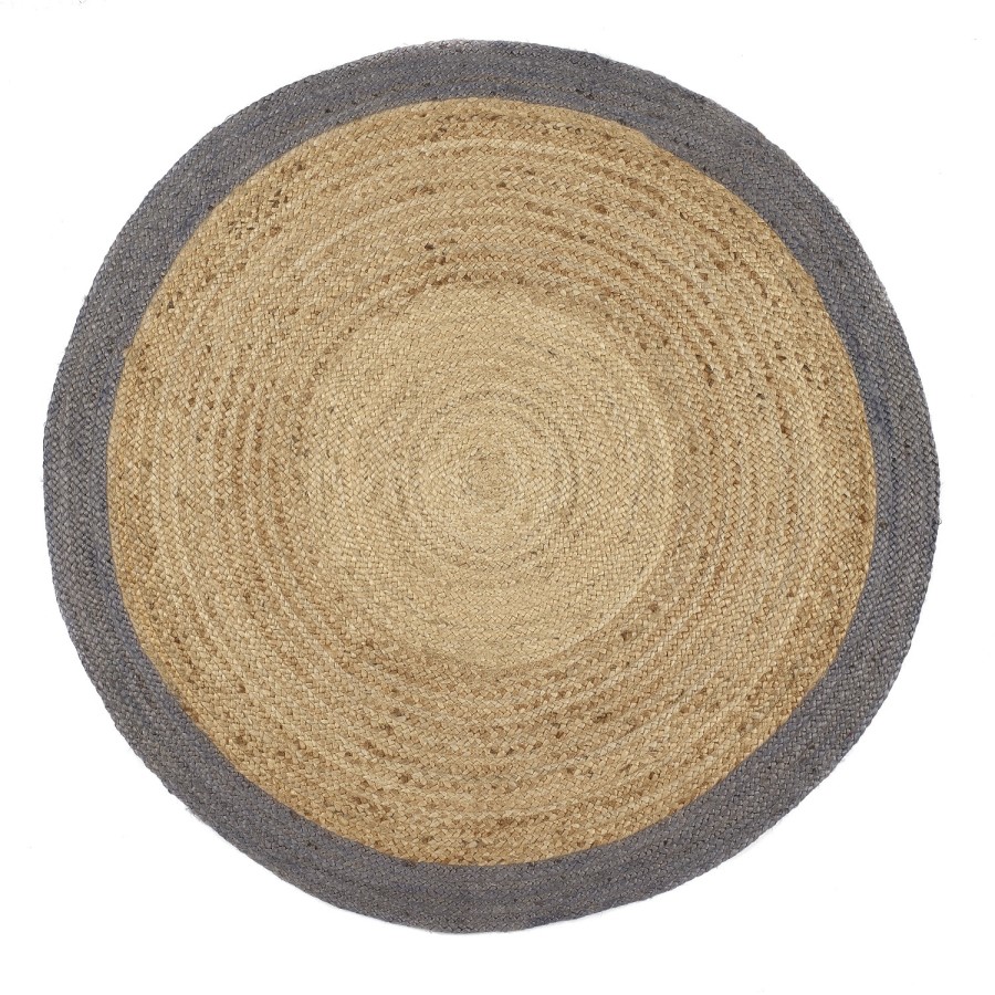 Round Jute Rug with Grey Border - 150x150cm - Ripley