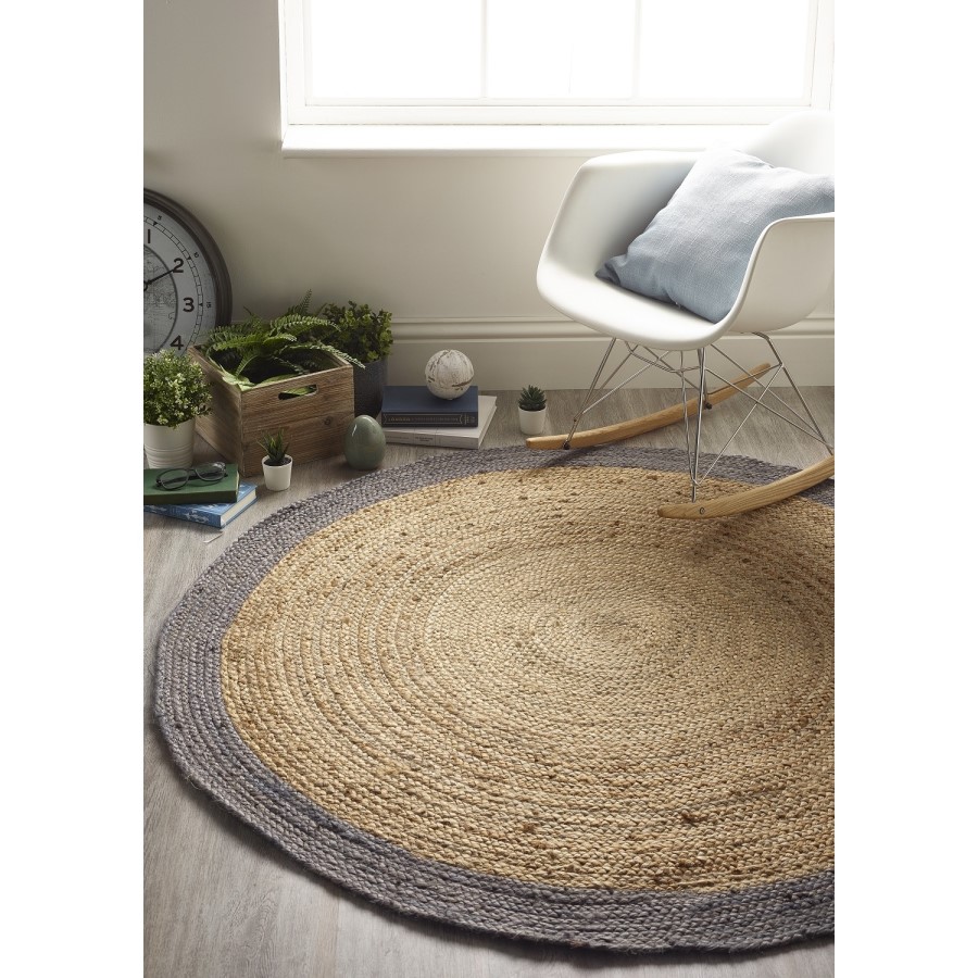 Round Jute Rug with Grey Border - 150x150cm - Ripley