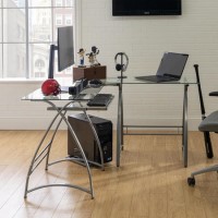 51" Modern Corner Glass Computer Desk - Silver